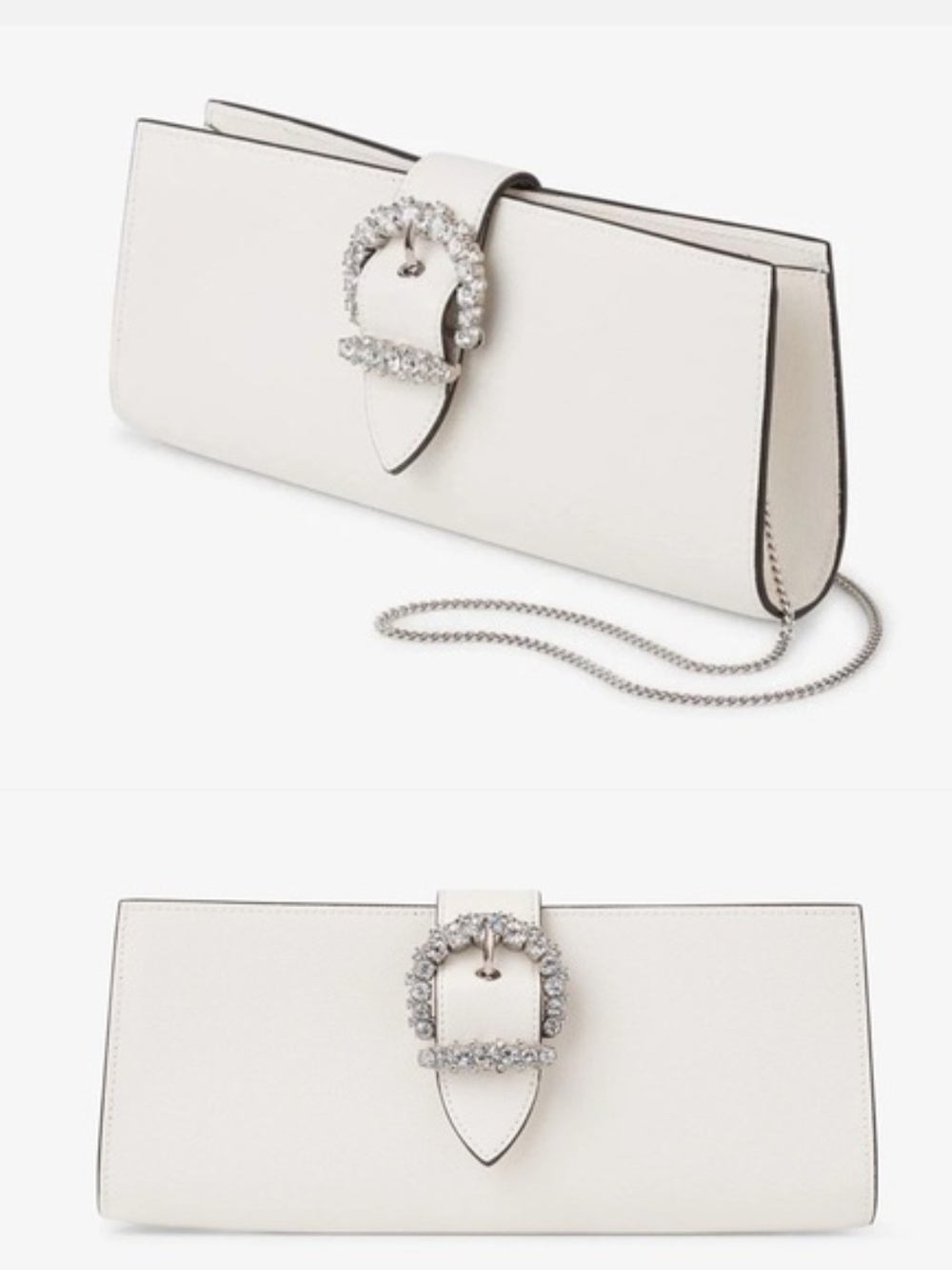 White Jimmy Choo - Crystal Buckle Chain Clutch W/ Dustbag, tags, box